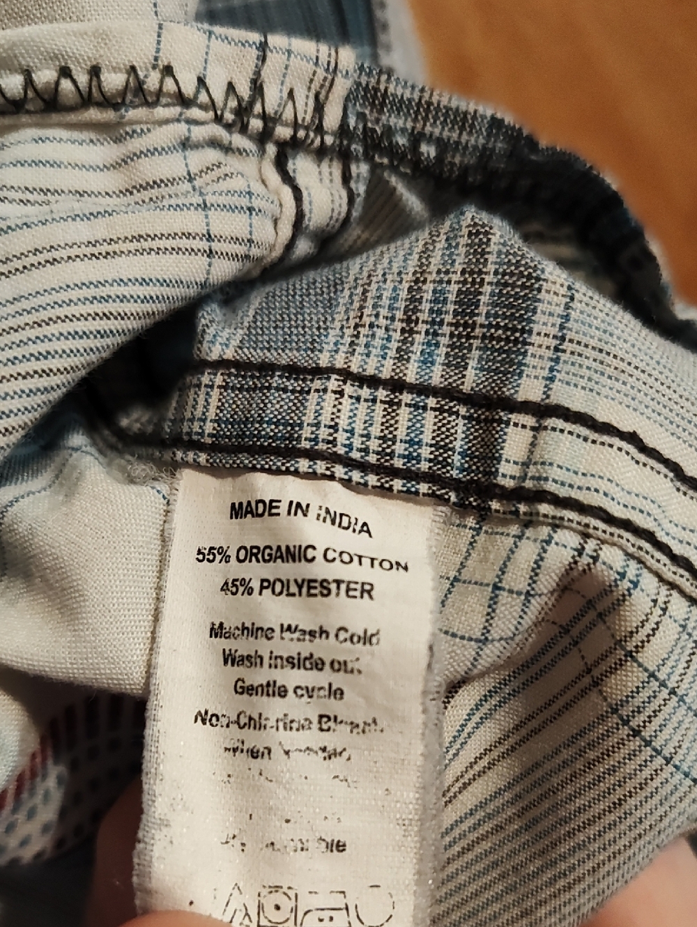 prAna Mens Tamrack Organic Cotton Blend Shirt Blue Plaid Contrast Stitch India L - Picture 14 of 14
